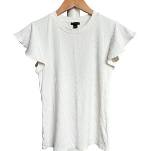 Ann Taylor | Women's Frilled Sleeve Textured Crew Neck T-Shirt
